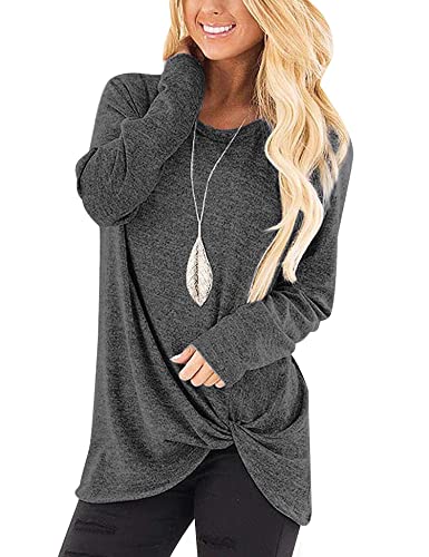 Bloggerlove Twist Front Tops For Women Long Sleeve Shirts To Wear With Leggings T Shirts Plus Size Fall Tunic Tops Trendy Grey L Bloggerlove Twist Front Tops For Women Long Sleeve Shirts To Wear With Leggings T Shirts Plus Size Fall Tunic Tops Trendy Grey L