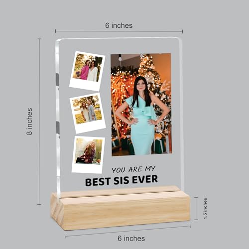 Image of Giftplease Customized Photo Frame with Text & Wooden Stand | Personalised Printed Photo Frame Gift for Sister | Birthday, Tabletop D cor | Customized Photo Gift (6x8 Inches) SIS 08
