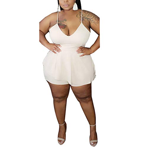 IyMoo Womens Plus Size Spaghetti Strap Short Jumpsuits V Neck One Piece Romper Jumpsuits Playsuit White 2XL IyMoo Womens Plus Size Spaghetti Strap Short Jumpsuits V Neck One Piece Romper Jumpsuits Playsuit White 2XL