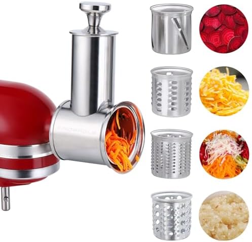 Large Stainless Steel Slicer Shredder Attachment for KitchenAid Mixers,Dishwasher Safe Vegetable Cheese Grater Accessories with 4 Cutting Blades by KINGEAGLE - Thumbnail 4