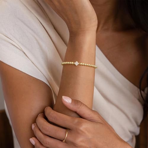 Bijoux tendance en or rose et blanc bracelet perles élastique trèfle - 6