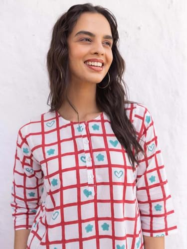 Fabnex Cotton Blend Regular Women Kurta Set (F-60-Red-S_Red