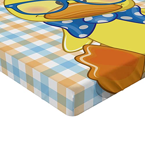 Ambesonne Cartoon 2 Pack Fitted Sheet, Hipster Boho Cool Duck, Bed Cover All-Round Elastic Deep Pockets 2 Pieces, Package Contains 2 Full Size Fitted Sheets, Orange Yellow Blue