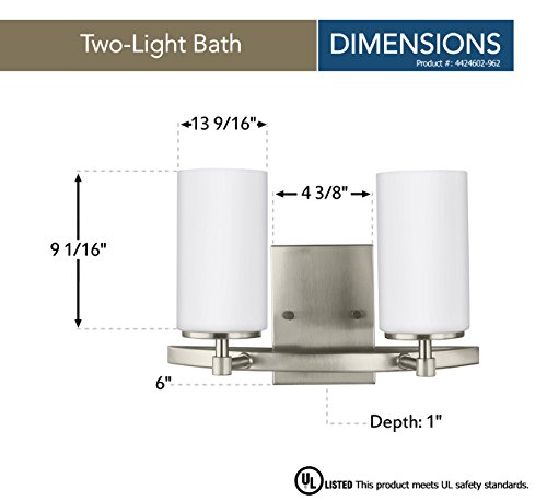 Image of Generation Lighting 4424602-962 Alturas Wall /Bath Vanity Style Fixture, Two - Light, Brushed Nickel, 100 Total Watts, 9.062 Inch Height, 13.56 Inch Wide, Steel Construction