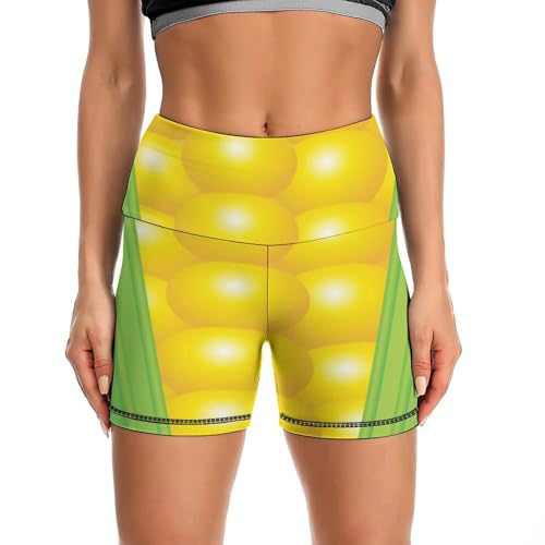 Fresh Ripe Corn Cobs Pattern High Waist Yoga Shorts for Women Athletic Shorts Leggings Running Pants Black