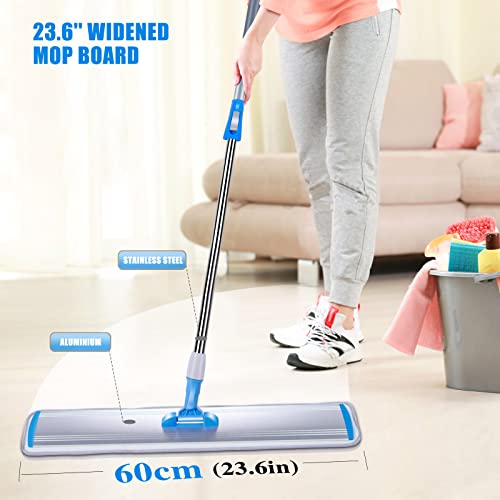 Masthome Commercial Wet Mop 24'' Large Microfiber Mop,Aluminum Flat Mop With Adjustable Stainless Steel For Wet And Dust Cleaning Heavy Duty Floor Mop With 5 Mop Pads And 1 Cleaning Scraper #TOP5