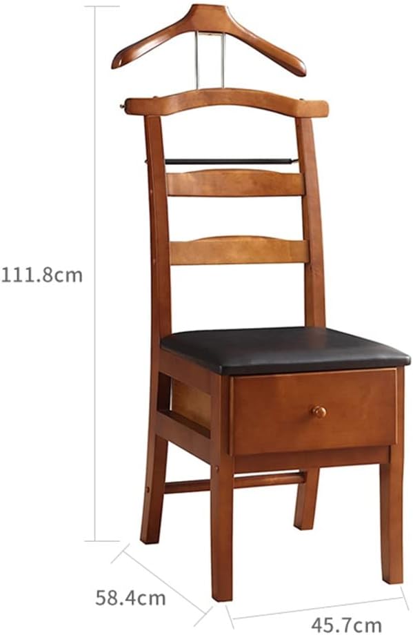 Elegant Wooden Suit Valet Stand with Cushion Drawer & Hanger - Floor-Standing nizer for Jackets Trousers Ties & Belts - Stylish Wardrobe Storage Solution for Men,Brown-45.7x58.4x111.8cm