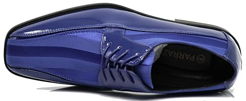 Image of BMY Men's Striped Satin Matching Patent Upper Oxfords Formal Dress Shoes