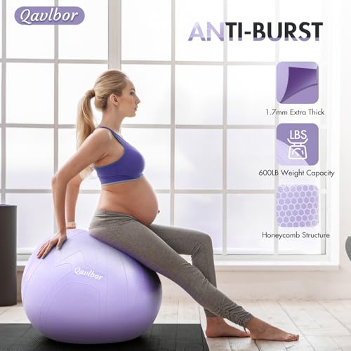 Image of Yoga Ball Pregnancy Ball, 1.7mm Extra Thick Birthing Ball for Pregnancy, 600LB Anti-Burst Exercise Ball for Fitness, Balance, Physical Therapy, Non-Slip Stabil-ity Ball with Bump