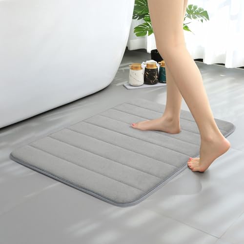 Oamwrae 43 x 63 cm Alfombra Baño Antideslizante, Secado Rapido, Alfombra de Baño Suave Lavable a Máquina, para Ducha y Bañera, Gris