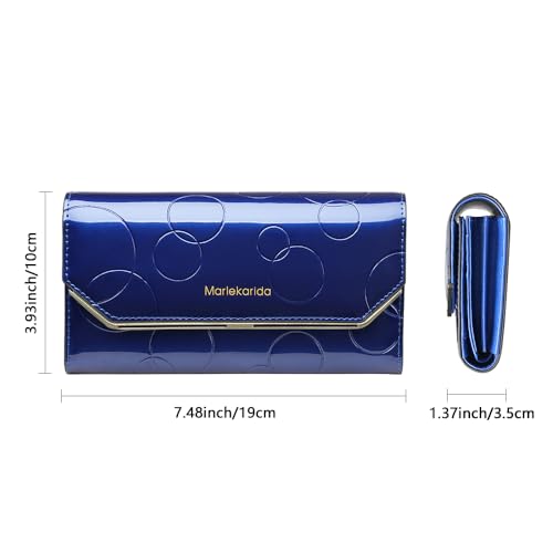 Fashionable women's leather wallet, large capacity multifunctional, snap closure, three fold long style, RFID shielding protection credit card carrying bag (Blue)3