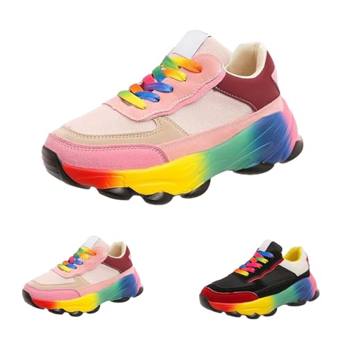 Regenbogen-Schuhe - Turnschuhe Im Freien For Damen Dicke Sohle Joggingschuhe Bunte Sportschuhe Komfortable Laufschuhe Komfortable Trainingsschuhe Große Größen Walkingschuhe Modisch Freizeitschuhe