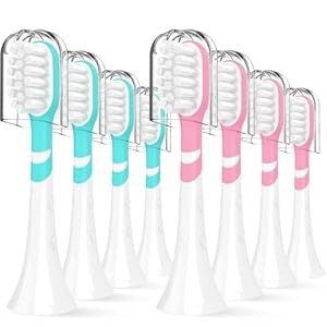 Ersatzbürsten für Kinder Kompatibel mit Philips Sonicare 6032/94 6321 6340 6042 6320 6330, for Kids Schallzahnbürste von 3–7 Jahren, Mini-Kinder Zahnbürste mit Kappen, Grün und Pink 8er-Pack