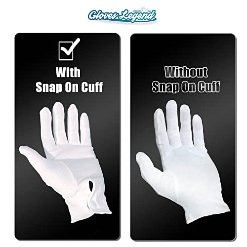 Size Large - 1 Pair (2 Gloves) Gloves Legend 100% Cotton White Marching Band Parade Formal Attire Costume Gloves With Snap On Cuff
