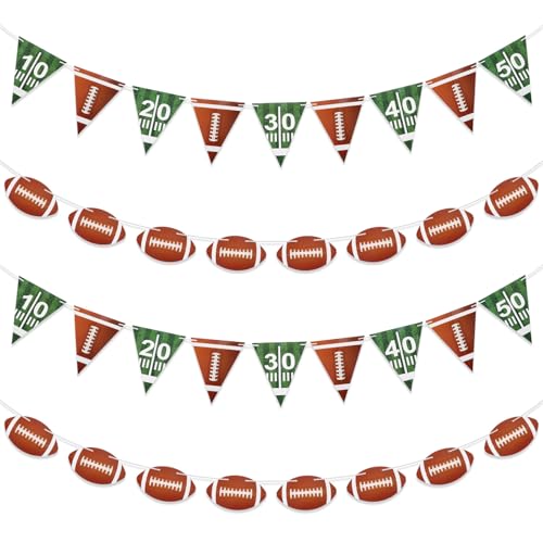 Ymapinc 4 Pcs Football Party Decoration,Triangle Banner Flags for Sports Theme Birthday Party Tailgate Banquet Decor for Super Bowl Store Candy Shop Dining Bar Wall Table Poster