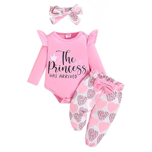 WYTbaby Baby Mädchen Kleidung Langarm Strampler Rüschen Tops Elastische Hosen Sets für Neugeborene Baby Mädchen 0-3 Monate