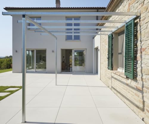 Fratelli Pergola Addossata a Muro in Ferro Zincato - Design Elegante e Robusto, Ideale per Giardino e Terrazzo (Pergola 2.5 m x 2.5 m con profili 40x40 mm)