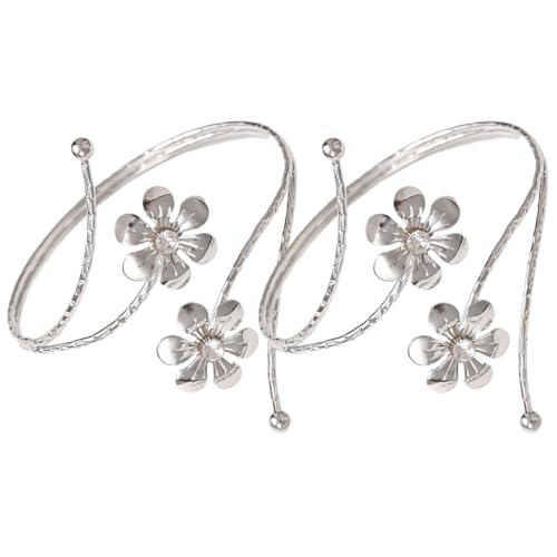 Sosoport Alzapaños Metálicos Diseño Doble Flor y Strass, 2 Unidades en Color Plateado para Cortinas en Hogar y Oficina