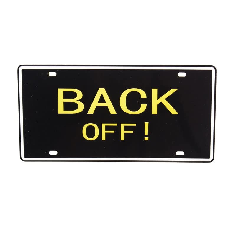 Image of Back-off Multipurpose Metal Vintage Tin sign Boards Retro License Plate Vanity Gift Decorative Car Tag, Truck Front Plate Wall Art Design Number Plaque for Cafe, Living Room