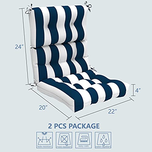 Lvtxiii 2 Pack Outdoor High Back Cushions Patio Tufted Seat And Back Chair Cushions With Ties, Replacement Cushions For Outdoor Furniture Decoration (44” L X 22 W”, Set Of 2, Cabana Navy) #TOP1