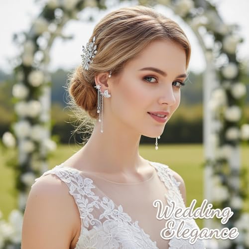 Yaomiao 4 Pairs Butterfly Earrings Ear Cuffs Glitter Rhinestone Butterfly No Piercing Ear Clip Wrap Around Earrings for Women Girls Show, Wedding, Party, Halloween Accessories3