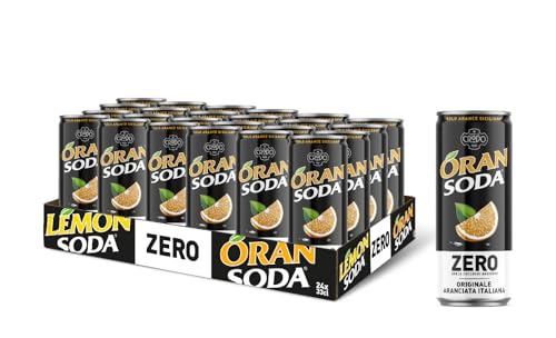 Oransoda Zero | Bevanda Gassata all'Arancia Senza Zuccheri, 24 Lattine da 33 cl, Originale Aranciata Italiana con Succo di Arance Siciliane, Senza Coloranti