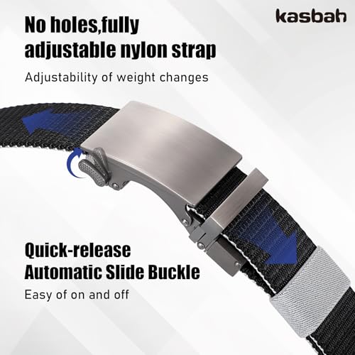 KASBAH Reversible Nylon Ratchet Belt for Men Adjustable No-Hole Design for Casual, Golf, Jeans&Pants Durable Web Belt for Men3