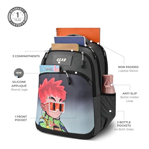 Image of Gear Tango Backpack 17 inch /29L Medium Water Resistant School Bag /Casual Backpack /Daypack /Kids Bag for Boys /Girls (Grey-Mint)