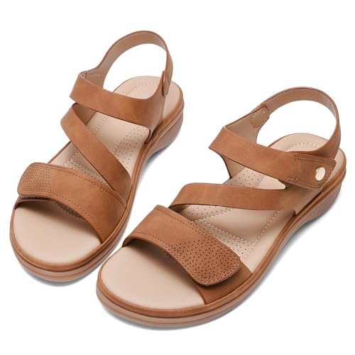 Image of Littleplum Womens Sandals Arch Support - Comfortable Flat Sandals for Women, Summer Breathable Adjustable Orthotic Walking Shoes for Beach,Travel