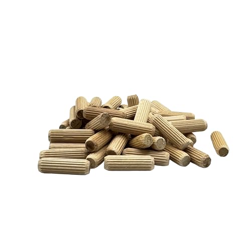 Rhino Wood Industries - 3/8" x 1 1/4" - 100 Pack Wooden Dowel Pins - Kiln Dried, Fluted, and Beveled (3/8" x 1 1/4", 100pk)