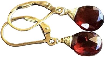 Petite Natural Garnet Stone Gold Leverbacks Earrings for January