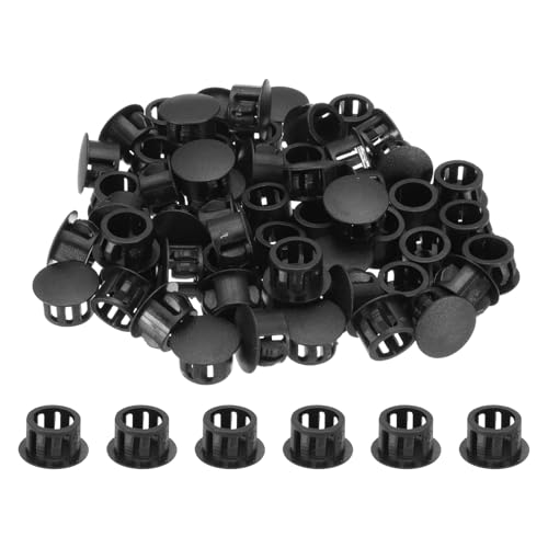 Image of uxcell 100pcs Nylon Plastic Hole Plugs, 1 /2 inch(13mm) Round Drill Screw Hole Plugs Covers Knockout Locking Plastic Plugs Insert End Caps for Kitchen Cabinet Furniture, Black