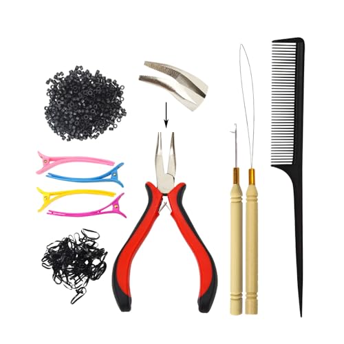 Kit extension cheveux avec 500 perles silicone noir pour coiffure de soirée