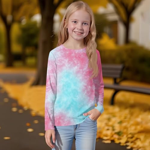 Shirts for Girls Long Sleeve Cute Clothes Outfits Fall Crewneck Tops Comfy Shirts for Teens Trendy Tie Dye 3-14 Years3