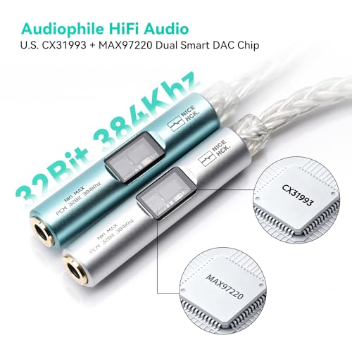 Image of NICEHCK NK1 MAX Silver CX31993 Dual Chip USB C to 3.5 HiFi DAC Amp Cable | DAC dongle with CX31993+MAX97220 dual chips, upgraded 8-strand silver-plated OCC cable,supports 32bit /384kHz lossless audio