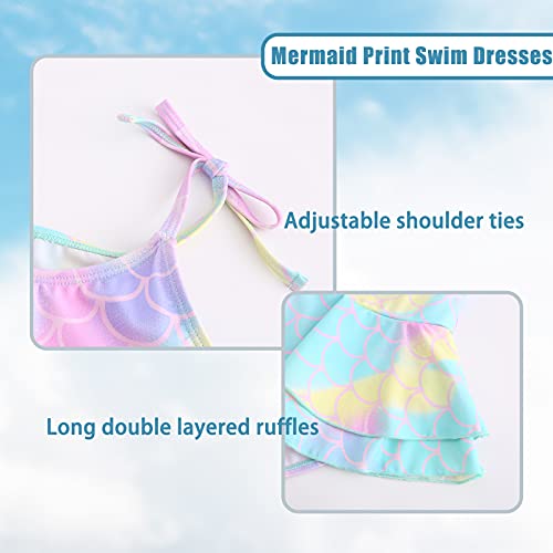 Girls One Piece Swimsuits Mermaid Bathing Suit for Kids Hawaiian Swimwear with Skirt Swim Dress 3-16 Years4