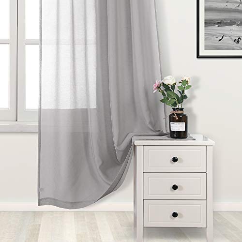 DWCN Grey Sheer Curtains, 54 Drop Rod Pocket Top Semi Transparent Light Filtering Net Curtains - Image 3
