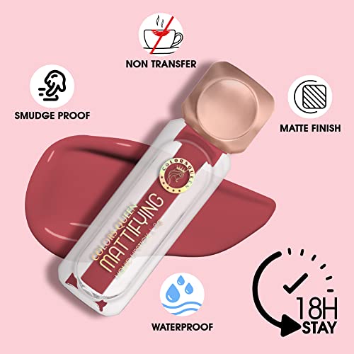 Image of Colors Queen Mattifying Non Transfer Liquid Lipstick - 09 Maple - 3g | Long Lasting Liquid Matte Lipstick | Transfer Proof & Waterproof Lipstick Enriched with Vitamin E & Almond Oil, Lasts up-to 18 Hours