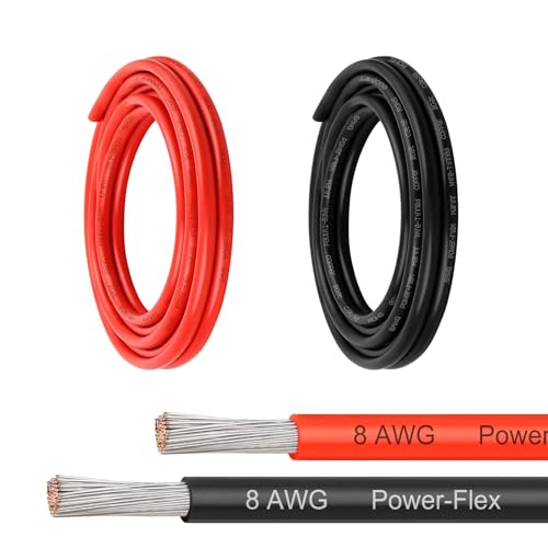 Marine Wire 8 AWG 5FT XRDS -RF 8 Gauge Tinned Copper Boat Cable High Strand Flexible Marine Grade Electrical Wire for Boat RV Automotive and Solar Red & Black