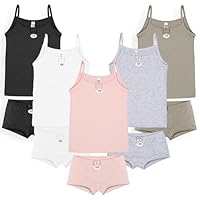 SAMILY Mädchen Unterhosen Unterhemd Set 10er Pack Boxershorts Spaghettiträger Unterwäsche Baumwolle 146 152
