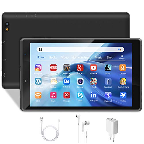Tablet 8 inch with WiFi, Android 10.0 Tablet PC 3GB RAM 32GB Storage 128GB Expandable 1280X800 HD IPS Display, Quad-Core Bluetooth GPS Tablets (Black)