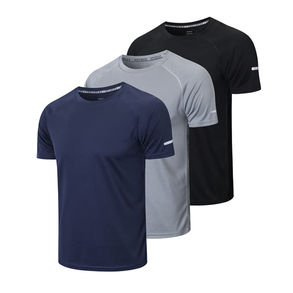 Cimic 5/3 Pack Running Top Men Casual Shirts Workout Plain Gym Moisture Wicking Active Athletic Short Sleeve T-Shirts