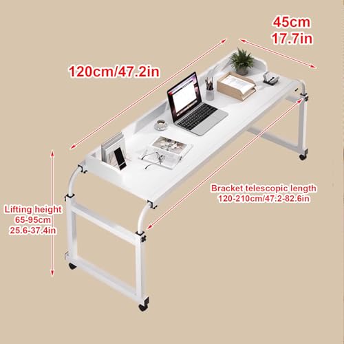 Tavolino da Letto con Ruote, tavolino sopra Il Letto con Ruote, scrivania Mobile per Computer Regolabile in Altezza, Carrello per Laptop, Perfetto per l'uso in Ufficio a casa