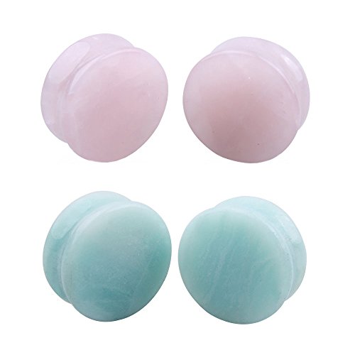 Newzenro 2Pairs Rose Quartz Aventurine Natural Organic Stone Ear Plugs Gauges Tunnel Expanders Stretcher Double Flared Amazonite Flesh Piercings Body Jewelry Set (1/2"(12Mm)) #TOP1