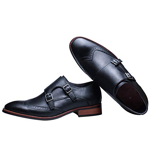 Image of Men's Smart Monk Brogues Genuine Leather Wooden Heel Formal Dress Shoes