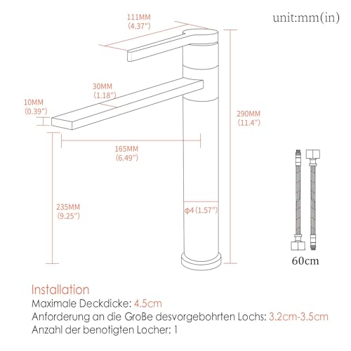 SHANFO Waschtischarmatur Gold, Wasserhahn Bad Hoch mit 360°Drehbar Auslauf, Bad Waschbecken Armatur, Mischbatterie für Aufsatzwaschbecken, Gold Gebürstet