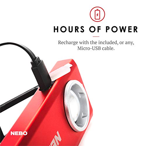 Nebo Slim Work Light, Usb Rechargeable Bright Pocket Light With Clip, Hook And Magnetic Base For Hands-Free Lighting Portable Cob Led Dimmable Flashlight 500 Lumens -Red #TOP4