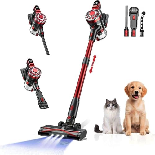 Image of Cordless Vacuum Cleaner,Vacuum Cleaners for Home with Super Suction,Lightweight Stick Vacuum with 35 Mins Runtime,Rechargeable Cordless Vacuum for Carpet, Tile, Pet Hair, Hardwood Floors(Black Red)