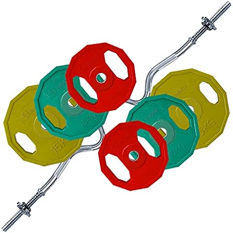 BodyRip 60kg Polygonal Standard Barbell | Super EZ Curl, 1" 4ft Weight Bar, Colour Disc Plates Set | Home Gym, Fitness Strength, Exercise Fat Loss, Workout Lifting Cover