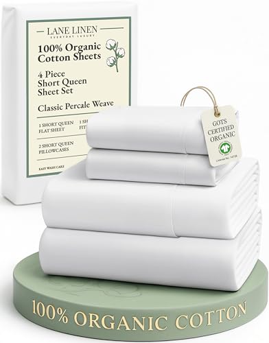 Image of LANE LINEN RV Queen Sheets Set - 100% Organic Cotton Camper Sheet Sets 15 inch Deep Pocket Fitted (Short White)
